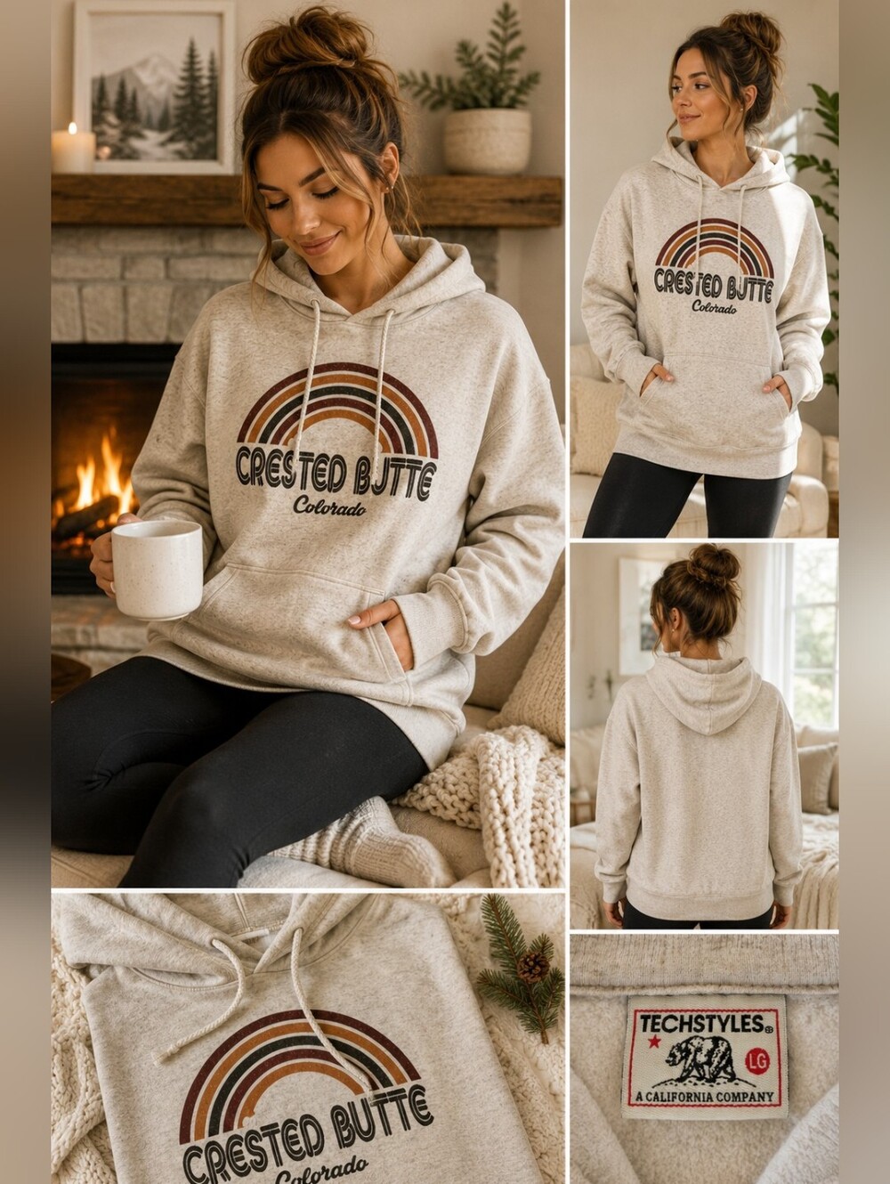 ✨ Crested Butte Colorado Retro Rainbow Hoodie | Oatmeal Pullover Sweatshirt | La